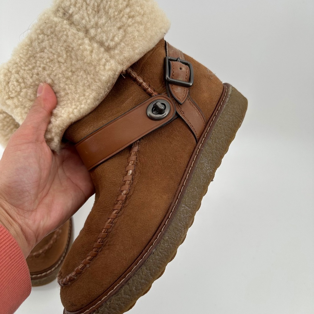 Coach G1433 Womens Tan Suede Moto Shearling Fur Lined Moccasin Boots Size 7B - Picture 7 of 12